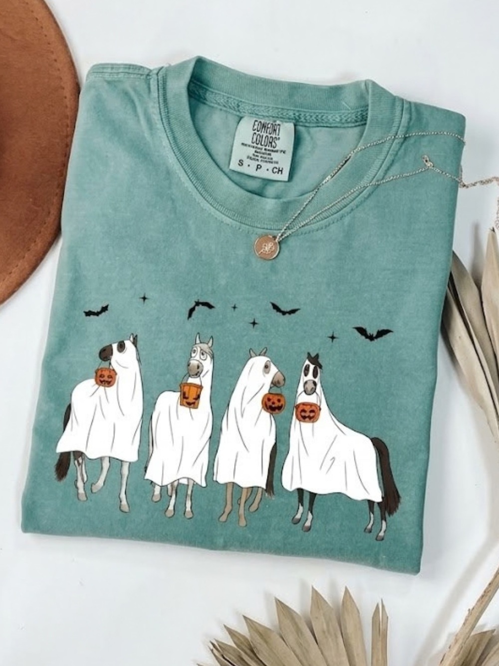 Comfort Colors Halloween Ghost Horses Graphic Tee Western Halloween Horse Lover